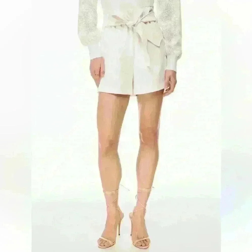 NWOT ARITZIA WILFRED PAPER BAG HIGH WAIST SHORT SIZE 4 GREY  TAUPE - Picture 3 of 8